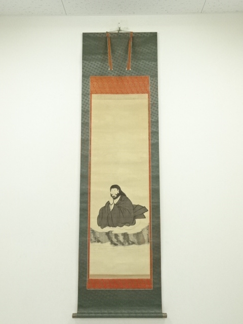 明治41年　親鸞上人　有髪御影　肉筆絹本掛軸（普耀識箱）